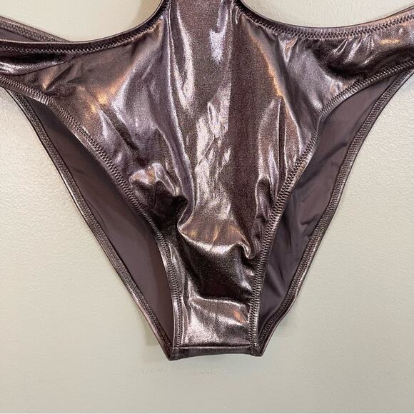 Skims Stretch Metallic Swim Halter Monokini One-Piece Swimsuit Carbon 2X NWT - Picture 11 of 16